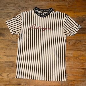 Civil regime Striped T-Shirt white with brown stripes and with Red Script